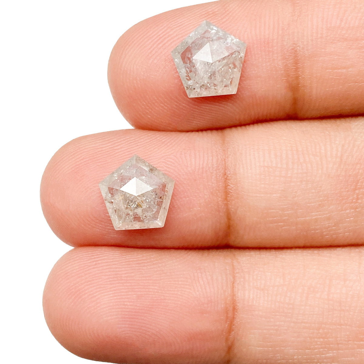 2.94cttw | Rustic Shield Shape Rose Cut Diamond Matched Pair - Modern Rustic Diamond