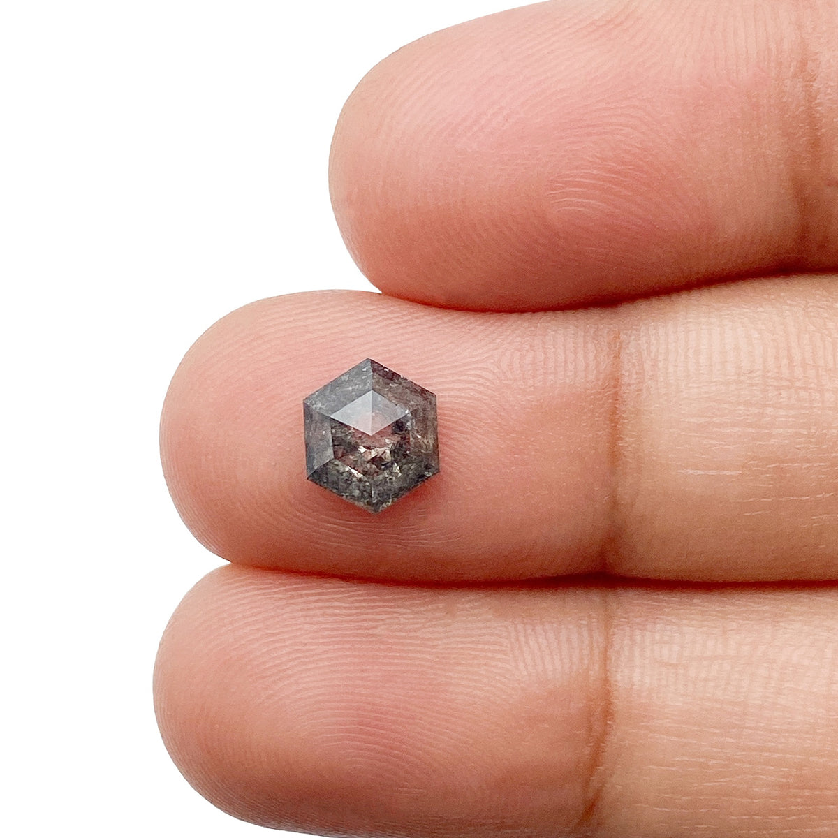 0.93ct | Salt &amp; Pepper Hexagon Shape Rose Cut Diamond - Modern Rustic Diamond