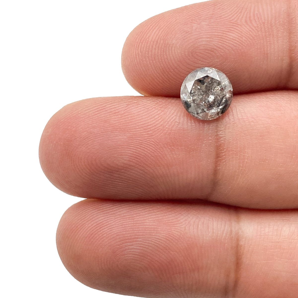 2.10ct | Salt &amp; Pepper Round Shape Brilliant Cut Diamond - Modern Rustic Diamond