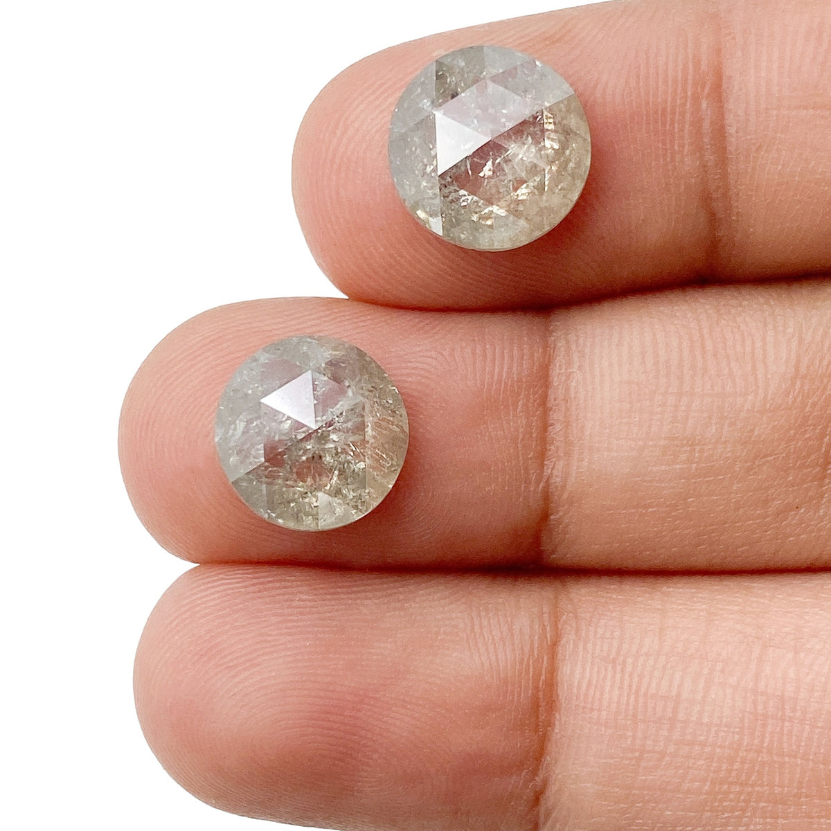 5.49cttw | Salt &amp; Pepper Round Shape Rose Cut Diamond Matched Pair - Modern Rustic Diamond