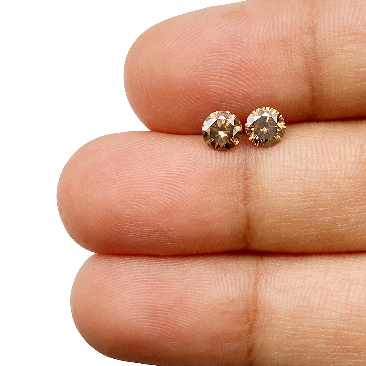 0.65cttw | Cognac VS Round Shape Brilliant Cut Diamond Matched Pair - Modern Rustic Diamond