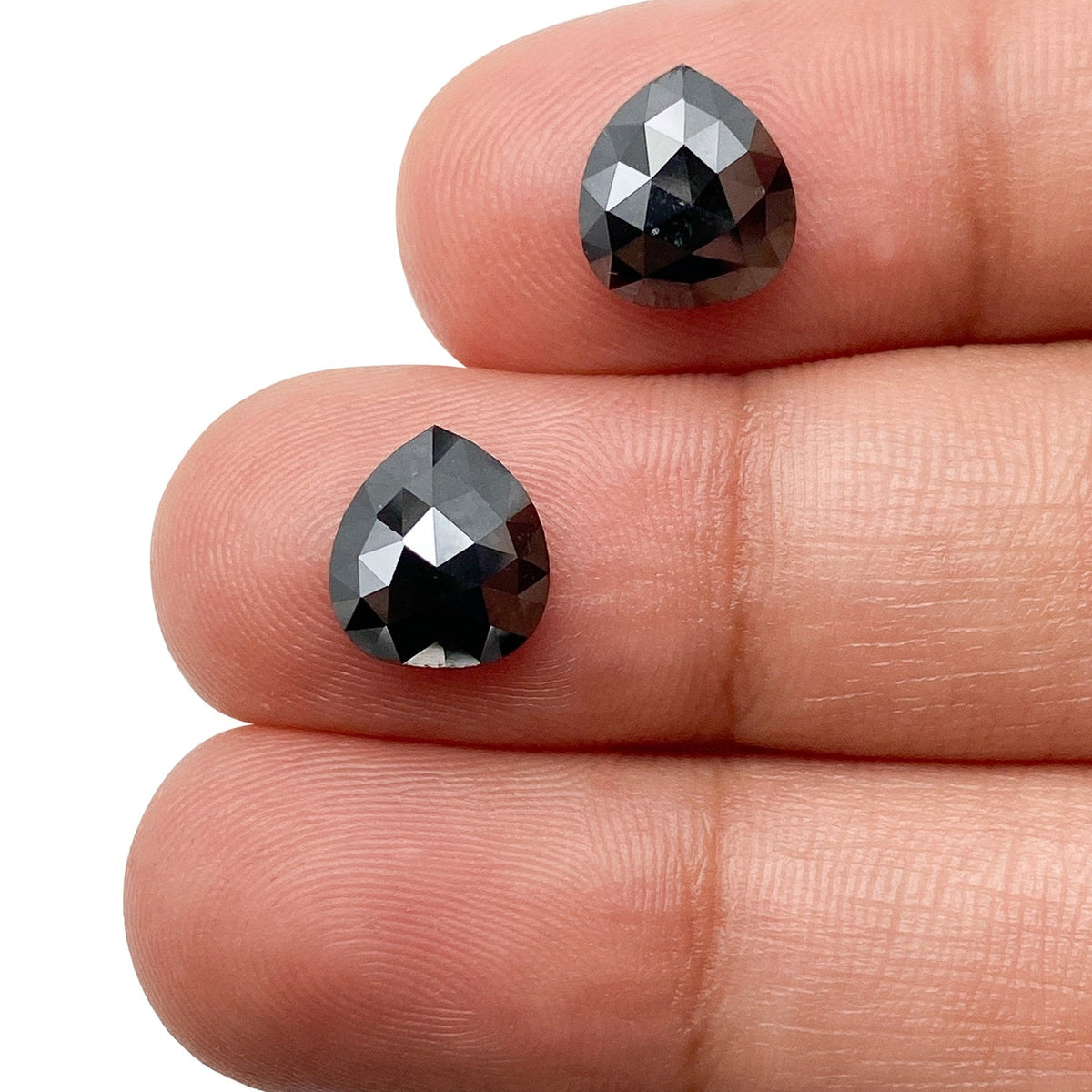 3.08cttw | Black Pear Shape Rose Cut Diamond Matched Pair-Modern Rustic Diamond