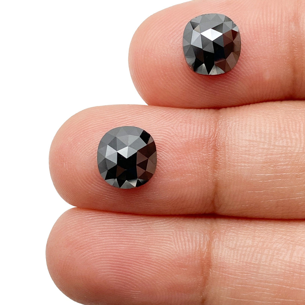 3.41cttw | Black Cushion Shape Rose Cut Diamond Matched Pair-Modern Rustic Diamond