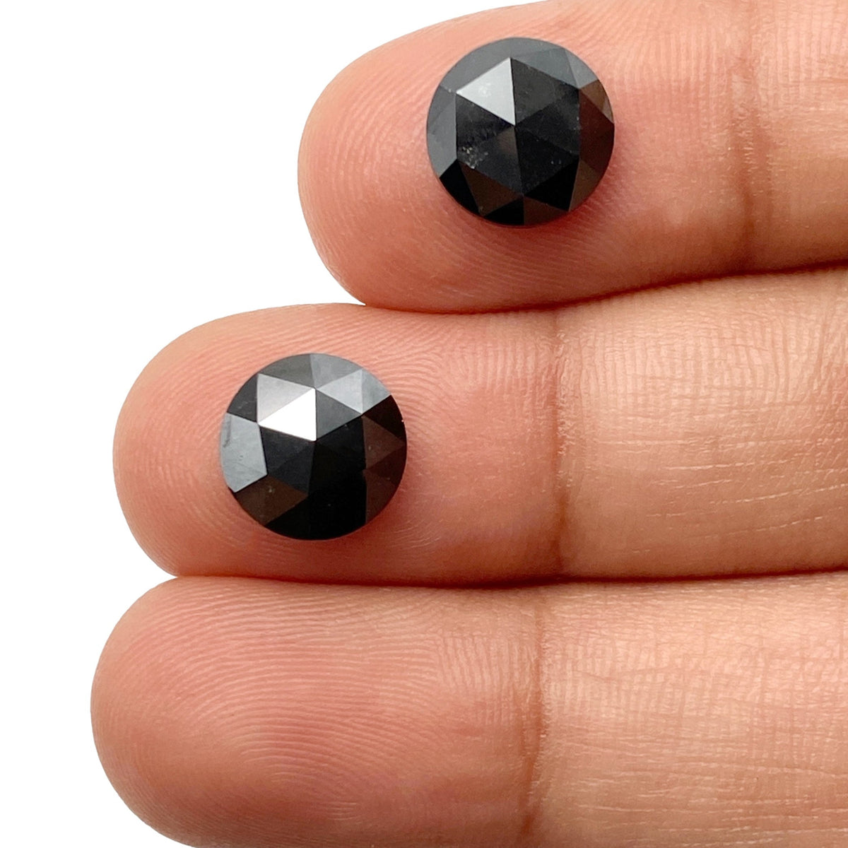 3.58cttw | Black Round Shape Rose Cut Diamond Matched Pair-Modern Rustic Diamond