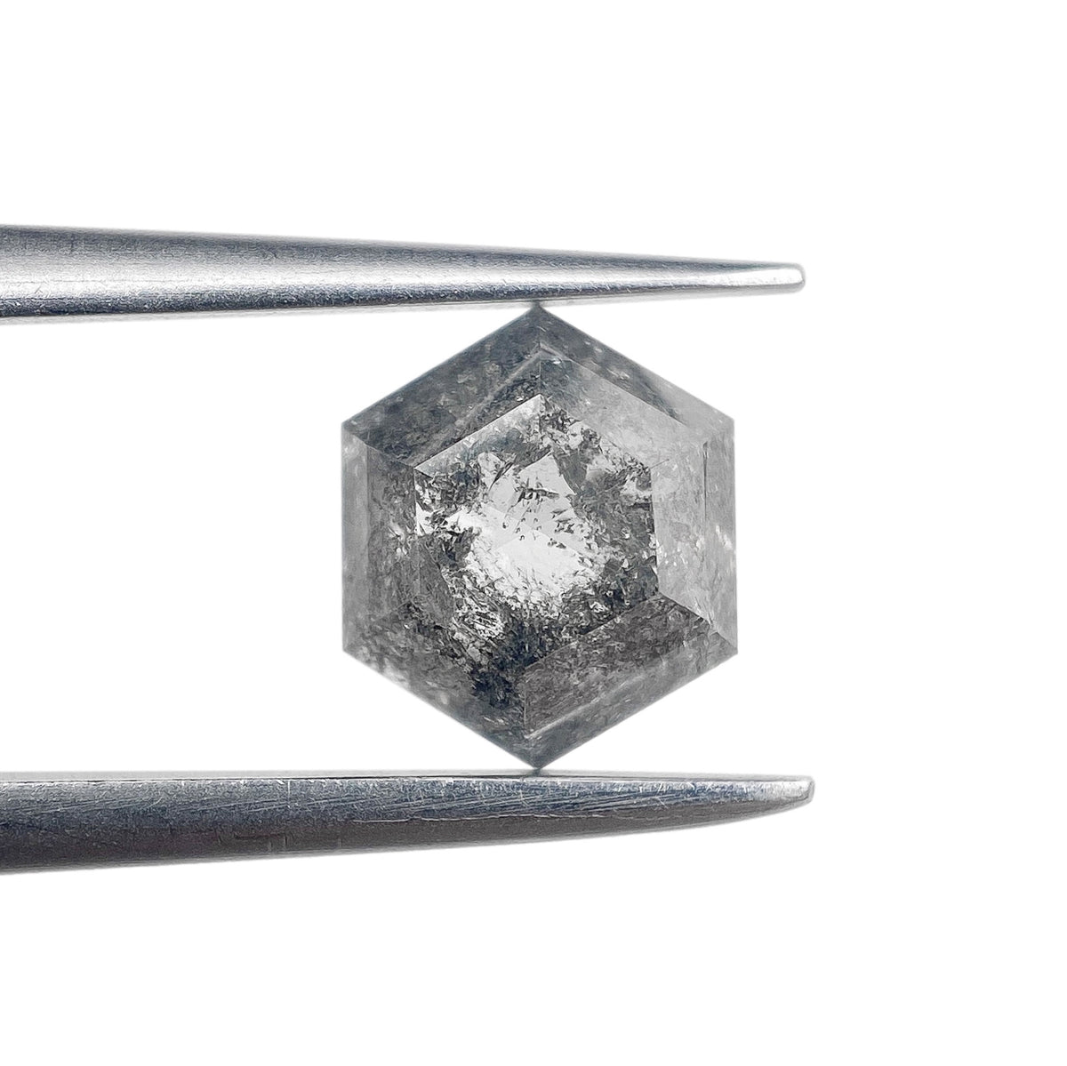 0.93ct | Salt &amp; Pepper Hexagon Shape Rose Cut Diamond - Modern Rustic Diamond