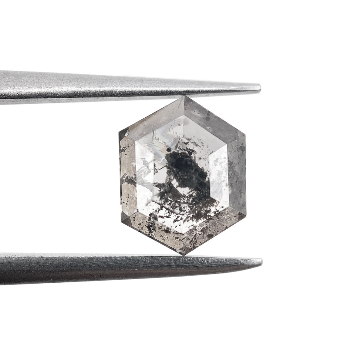 1.39ct | Salt &amp; Pepper Hexagon Shape Rose Cut Diamond - Modern Rustic Diamond