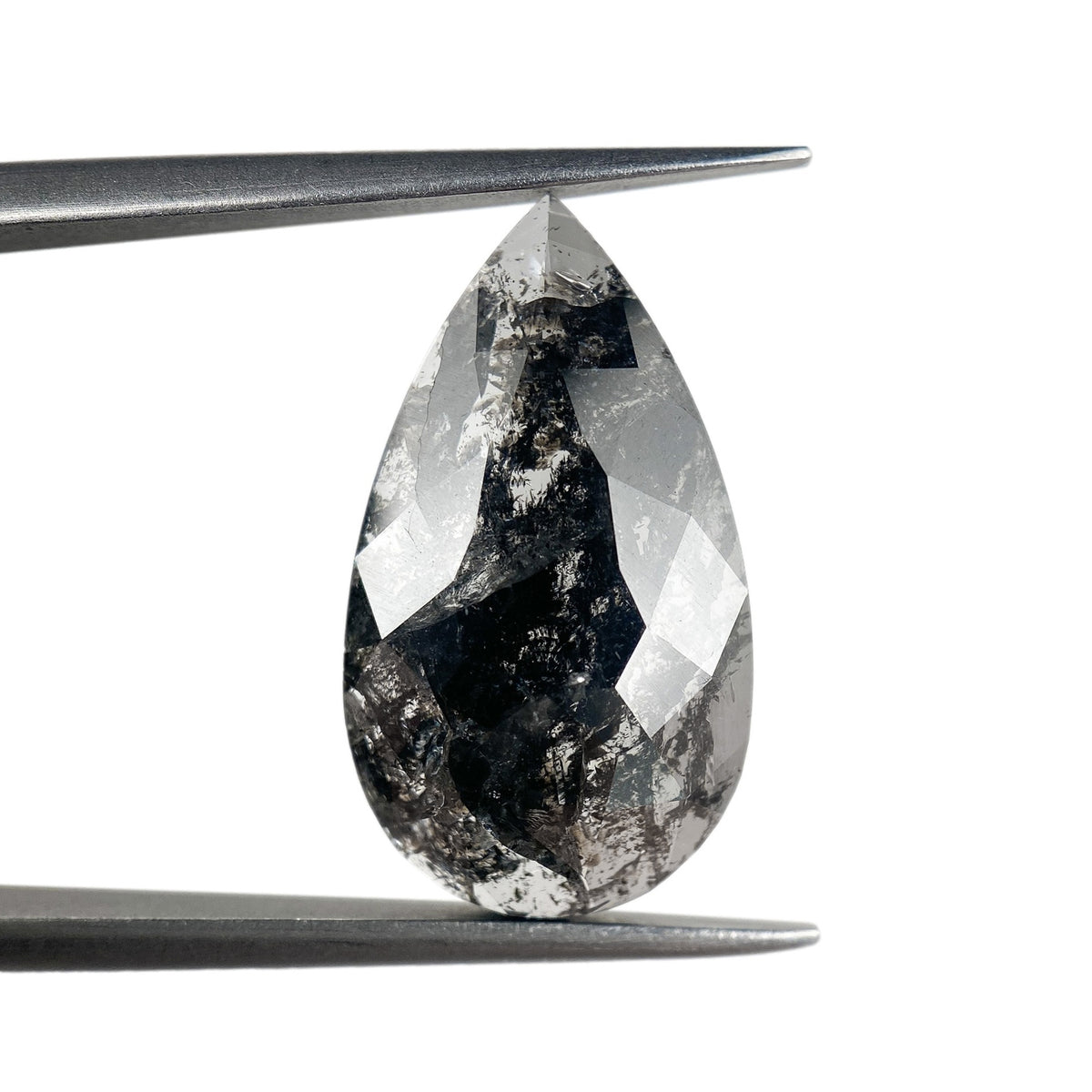 5.96ct | Salt &amp; Pepper Pear Shape Rose Cut Diamond - Modern Rustic Diamond