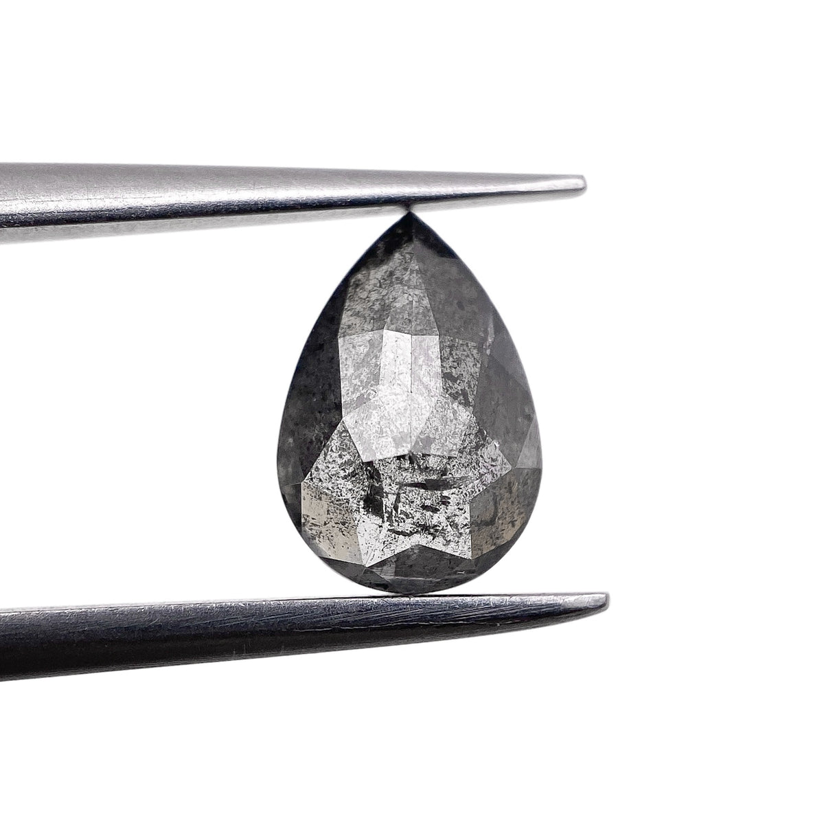 0.96ct | Salt &amp; Pepper Pear Shape Rose Cut Diamond - Modern Rustic Diamond