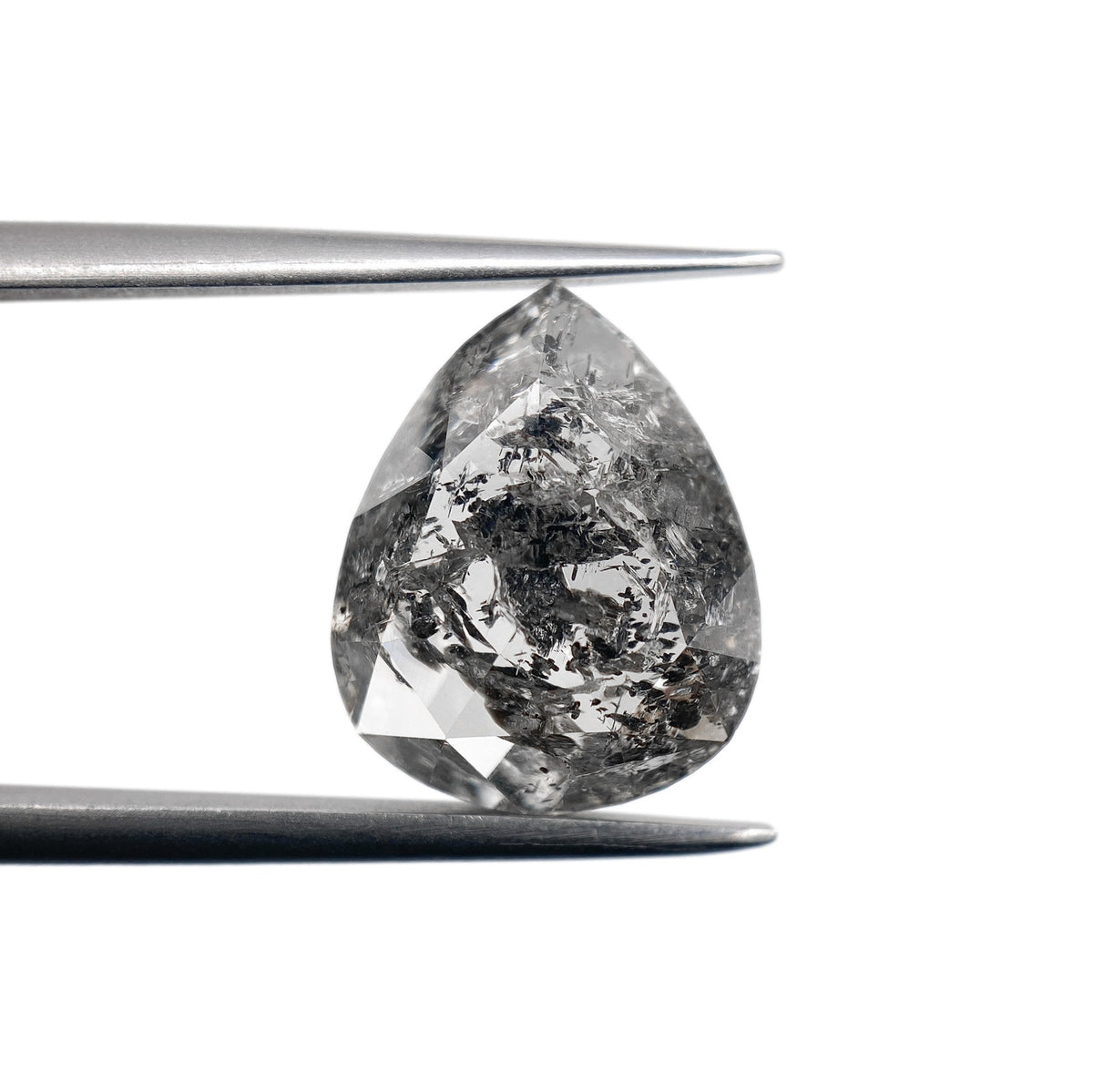 4.70ct | Salt &amp; Pepper Pear Shape Rose Cut Diamond - Modern Rustic Diamond