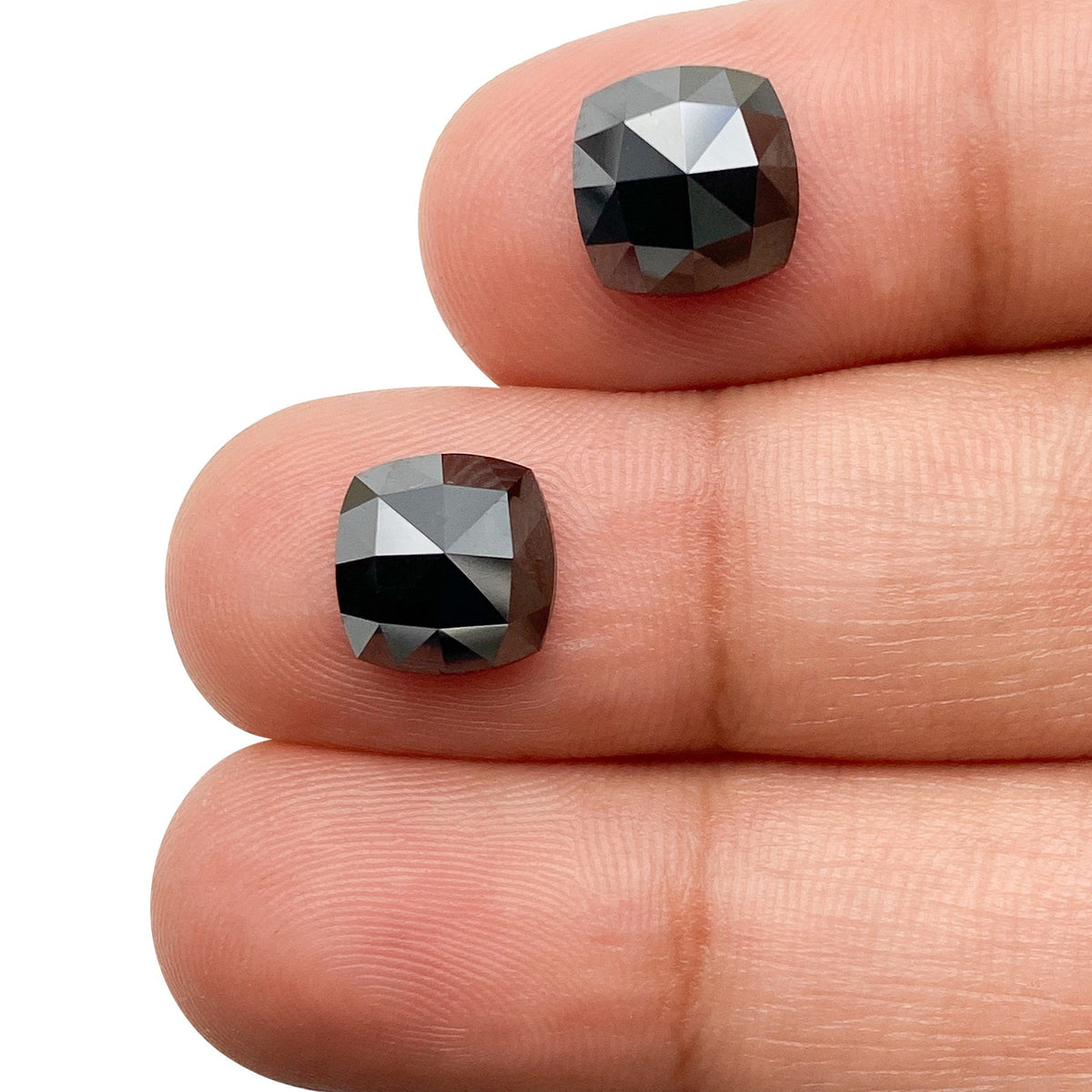 5.08cttw | Black Cushion Shape Rose Cut Diamond Matched Pair-Modern Rustic Diamond