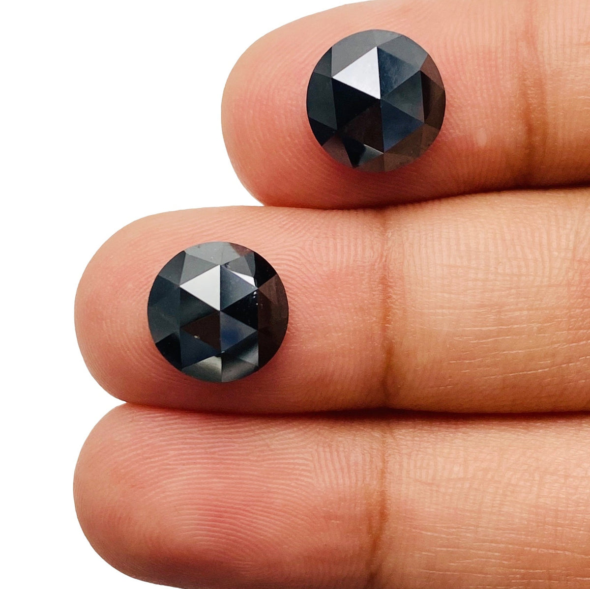 5.87cttw | Black Round Shape Rose Cut Diamond Matched Pair-Modern Rustic Diamond