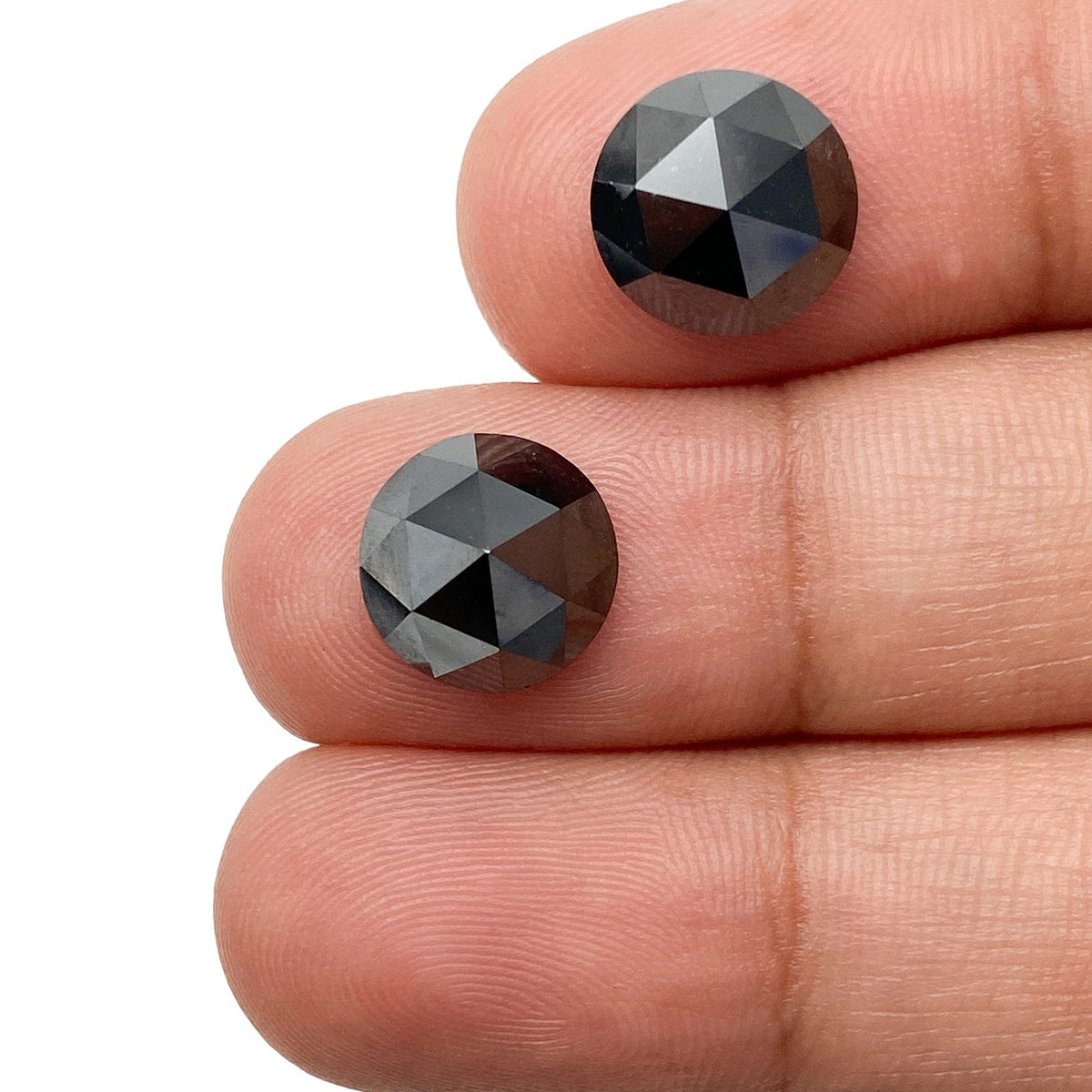 6.25cttw | Black Round Shape Rose Cut Diamond Matched Pair-Modern Rustic Diamond