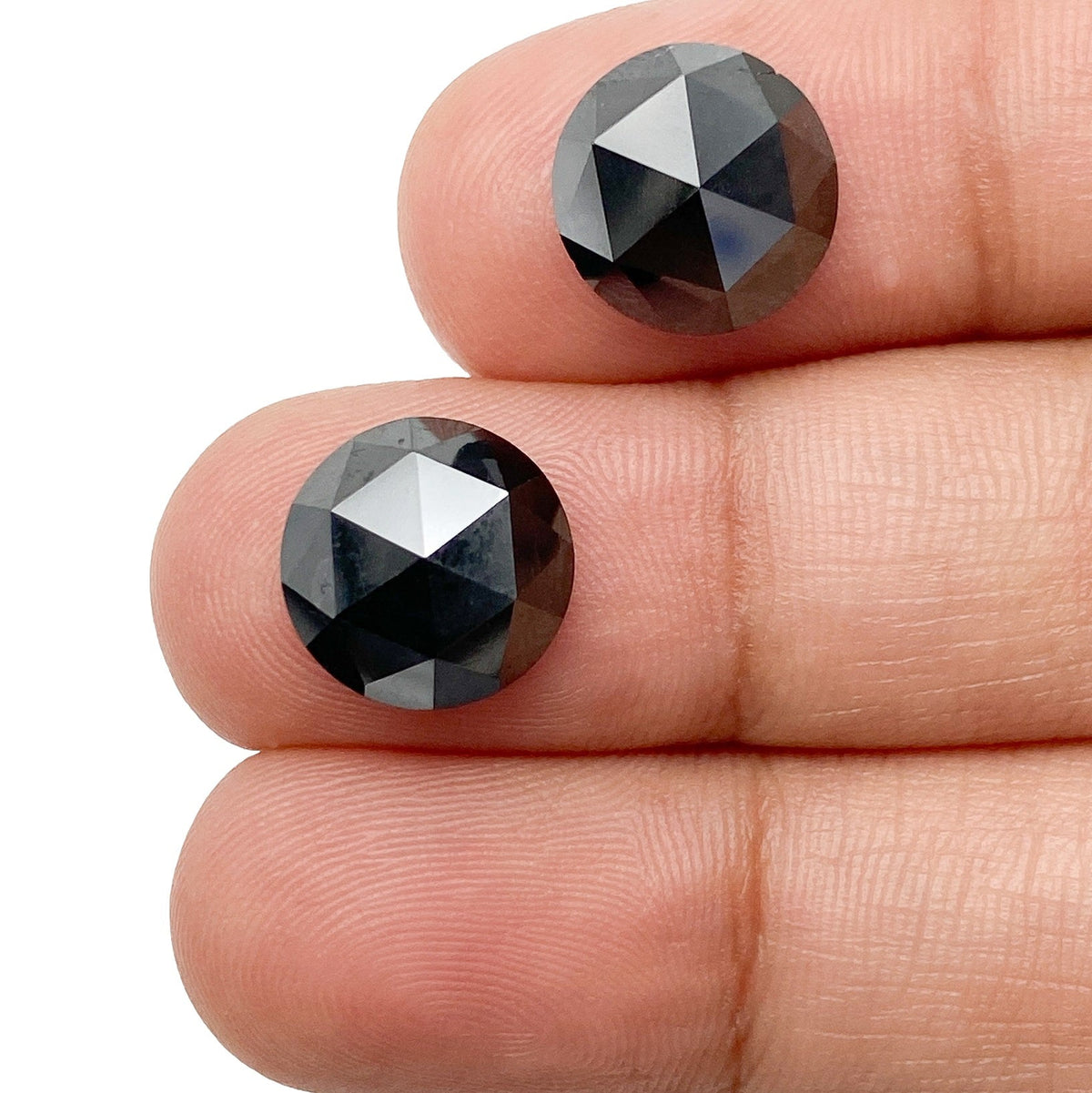 7.36cttw | Black Round Shape Rose Cut Diamond Matched Pair-Modern Rustic Diamond