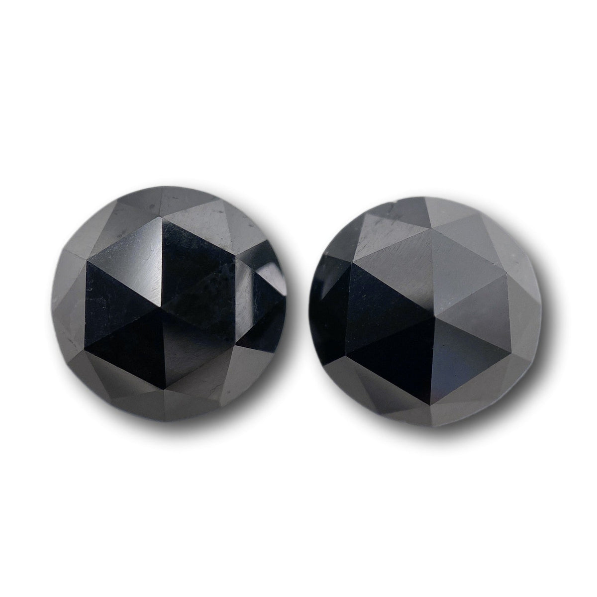 7.36cttw | Black Round Shape Rose Cut Diamond Matched Pair-Modern Rustic Diamond