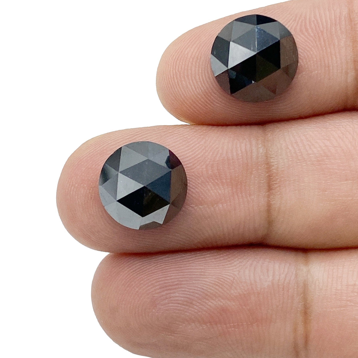 9.29cttw | Black Round Shape Rose Cut Diamond Matched Pair-Modern Rustic Diamond