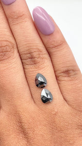 2.23cttw | Black Pear Shape Rose Cut Diamond Matched Pair - Modern Rustic Diamond