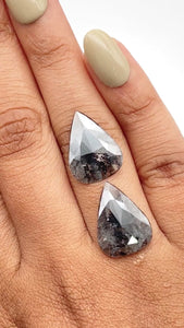 7.88cttw | Salt & Pepper Pear Shape Rose Cut Diamond Matched Pair - Modern Rustic Diamond