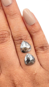 4.00cttw | Salt & Pepper Pear Shape Rose Cut Diamond Matched Pair - Modern Rustic Diamond