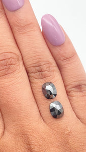 2.55cttw | Black Oval Shape Rose Cut Diamond Matched Pair - Modern Rustic Diamond