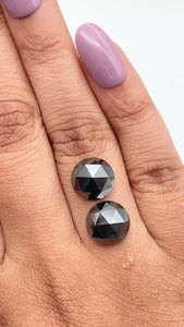 7.36cttw | Black Round Shape Rose Cut Diamond Matched Pair - Modern Rustic Diamond