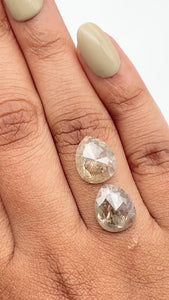 6.79cttw | Salt & Pepper Pear Shape Rose Cut Diamond Matched Pair - Modern Rustic Diamond