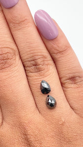 1.50cttw | Black Pear Shape Rose Cut Diamond Matched Pair - Modern Rustic Diamond