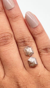 2.69cttw | Salt & Pepper Hexagon Shape Rose Cut Diamond Matched Pair - Modern Rustic Diamond