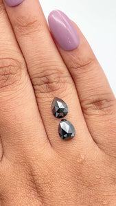 2.38cttw | Black Pear Shape Rose Cut Diamond Matched Pair - Modern Rustic Diamond