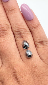 2.65cttw | Black Pear Shape Rose Cut Diamond Matched Pair - Modern Rustic Diamond