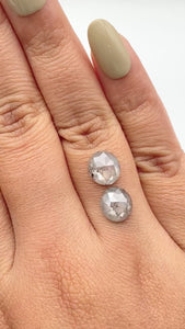 4.85cttw | Salt & Pepper Oval Shape Rose Cut Diamond Matched Pair - Modern Rustic Diamond