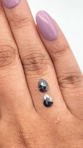 0.90cttw | Black Pear Shape Rose Cut Diamond Matched Pair - Modern Rustic Diamond