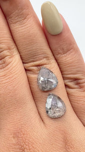 6.44cttw | Salt & Pepper Pear Shape Rose Cut Diamond Matched Pair - Modern Rustic Diamond