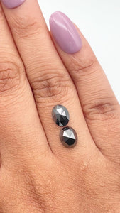 2.28cttw | Black Oval Shape Rose Cut Diamond Matched Pair - Modern Rustic Diamond