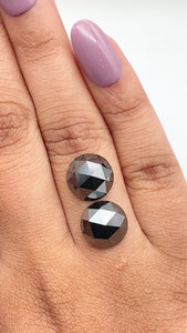 9.29cttw | Black Round Shape Rose Cut Diamond Matched Pair - Modern Rustic Diamond