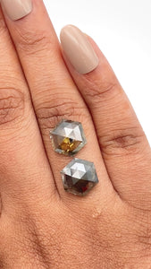 7.24cttw | Salt & Pepper Hexagon Shape Rose Cut Diamond Matched Pair - Modern Rustic Diamond