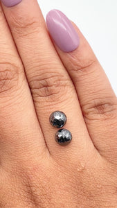 2.09cttw | Black Round Shape Rose Cut Diamond Matched Pair - Modern Rustic Diamond