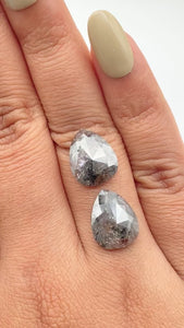 8.94cttw | Salt & Pepper Pear Shape Rose Cut Diamond Matched Pair - Modern Rustic Diamond