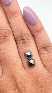 2.37cttw | Black Cushion Shape Rose Cut Diamond Matched Pair - Modern Rustic Diamond