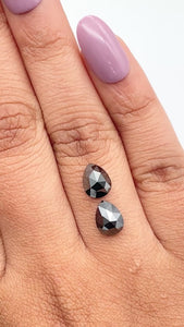 2.66cttw | Black Pear Shape Rose Cut Diamond Matched Pair - Modern Rustic Diamond