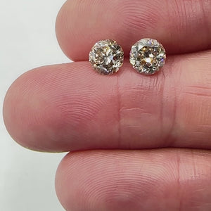 2.52cttw | Light Brown VVS Round Shape Old European Cut Diamond Matched Pair - Modern Rustic Diamond