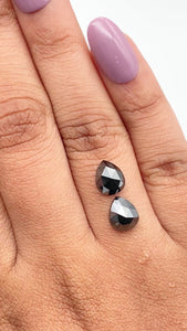 2.93cttw | Black Pear Shape Rose Cut Diamond Matched Pair - Modern Rustic Diamond